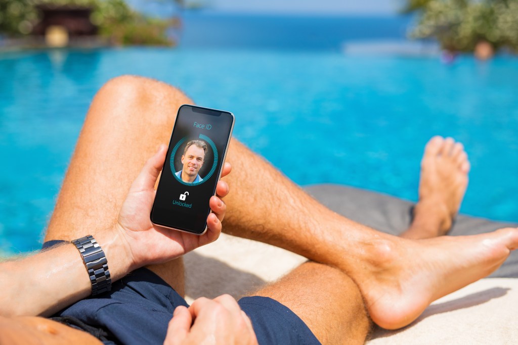 Facial recognition technology man relaxing wellness